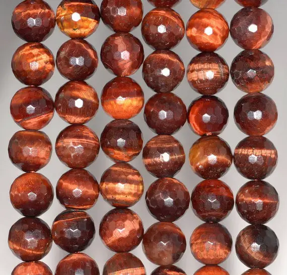 12mm Red Tiger Eye Gemstone Faceted Round Loose Beads 7.5 Inch Half Strand (80002052 H-a63)