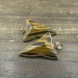 Shop Tiger Eye Faceted Beads! Faceted Tiger Eye Pendant Triangle Pendant Triangle Tiger Stone Pendant Gold Plated Gemstone Pendant wholesale pendant 3-10pieces | Natural genuine faceted Tiger Eye beads for beading and jewelry making.  #jewelry #beads #beadedjewelry #diyjewelry #jewelrymaking #beadstore #beading #affiliate #ad