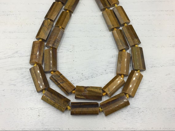 8 Sided Tiger Eye Beads Rectangle Beads Chunky Tiger Stone Beads Vertical Drilled Tiger Eye Slice Slab Beads 13-15*27-30mm 13pieces/strand