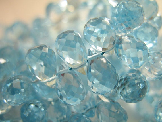 3-12 Pcs, Blue Topaz Teardrop Briolettes, Luxe Aaa, 9-10 Mm, Sky Blue Petite, December Birthstone Wholesale Beads 910 Tr Bgg Solo