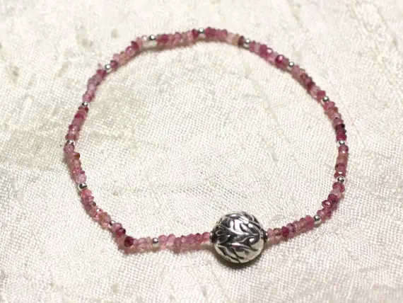 Bracelet 925 Sterling Silver And Stone - Tourmaline Pink 3x2mm Faceted Rondelles