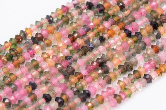 Genuine Natural Multicolor Tourmaline Loose Beads Grade Aaa Faceted Rondelle Shape 2x1.5mm