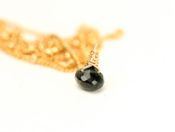 Tourmaline Necklace - Crystal Necklace - Teardrop Necklace - Gemstone - A Drop Of Tourmaline Wire Wrapped Onto A 14k Gold Vermeil Chain