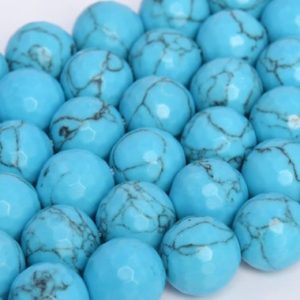 Shop Turquoise Faceted Beads! Queen Blue Magnesite Turquoise Loose Beads Micro Faceted Round Shape 11-12mm | Natural genuine faceted Turquoise beads for beading and jewelry making.  #jewelry #beads #beadedjewelry #diyjewelry #jewelrymaking #beadstore #beading #affiliate #ad