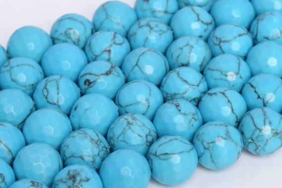Queen Blue Magnesite Turquoise Loose Beads Micro Faceted Round Shape 11-12mm