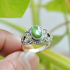 Shop Turquoise Rings! Green Copper Turquoise Ring, Handmade Ring, 925 Silver Ring, Gemstone Silver Ring, Statement Ring, Birthstone Boho Ring, Turquoise Jewelry. | Natural genuine Turquoise rings, simple unique handcrafted gemstone rings. #rings #jewelry #shopping #gift #handmade #fashion #style #affiliate #ad