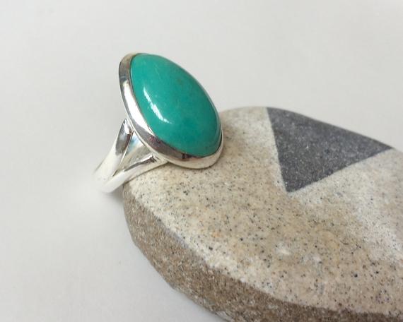 Teardrop Turquoise Ring, Sterling Silver Ring, Natural Turquoise Ring, Teardrop Shaped Turquoise Ring, Large Turquoise, Stone Ring Size 6