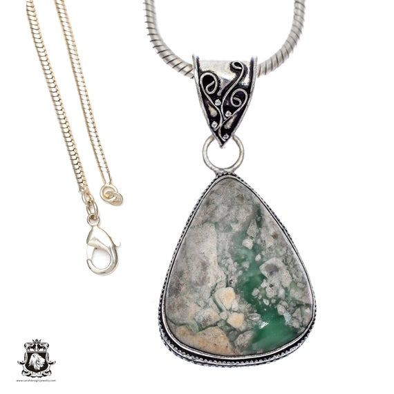 Variscite (nevada Mined) Pendant & Free 2mm Italian 925 Sterling Silver Chain V398