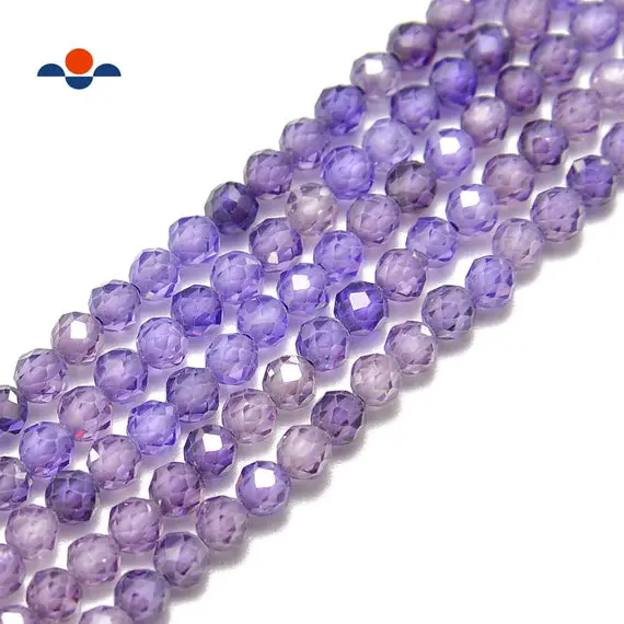 Purple Cubic Zirconia Faceted Round Beads 2mm 3mm 4mm 15.5'' Strand