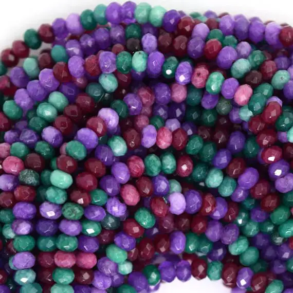 3mm Faceted Multicolor Jade Rondelle Beads 14.5" Strand 35478