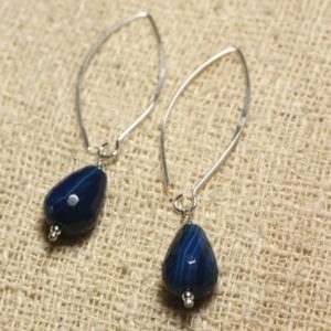 Shop Agate Earrings! Boucles oreilles Argent 925 Crochets 40mm – Agate Bleue Gouttes Facettées 14x10mm | Natural genuine Agate earrings. Buy crystal jewelry, handmade handcrafted artisan jewelry for women.  Unique handmade gift ideas. #jewelry #beadedearrings #beadedjewelry #gift #shopping #handmadejewelry #fashion #style #product #earrings #affiliate #ad