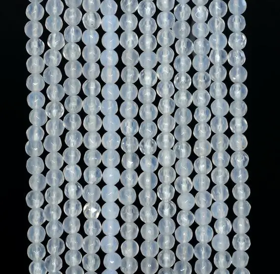 4mm Agate Gemstone Milky White Faceted Round Loose Beads 15 Inch Full Strand (90183823-364)