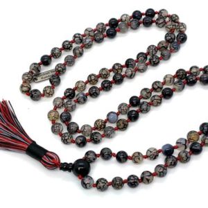 Shop Agate Necklaces! Gray Dragon Vein Agate Mala Beads Necklace Dragon Veins Agate knotted necklace for men women Agate Necklace Black and white agate AAA grade | Natural genuine Agate necklaces. Buy handcrafted artisan men's jewelry, gifts for men.  Unique handmade mens fashion accessories. #jewelry #beadednecklaces #beadedjewelry #shopping #gift #handmadejewelry #necklaces #affiliate #ad