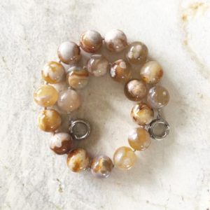 Shop Agate Necklaces! Orange Sakura Agate 20mm Round Beaded Necklace with Interlocking Ring Clasp | Natural genuine Agate necklaces. Buy crystal jewelry, handmade handcrafted artisan jewelry for women.  Unique handmade gift ideas. #jewelry #beadednecklaces #beadedjewelry #gift #shopping #handmadejewelry #fashion #style #product #necklaces #affiliate #ad