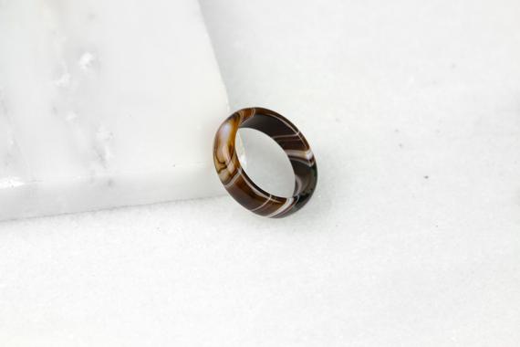 Tiger Eye Ring, Tiger Eye Stone, Brown Agate Ring, Tiger Eye Agate, Brown Agate Band, Brown Stone Ring, Brown Stone Band