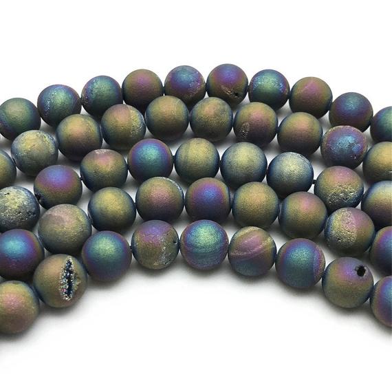8mm Rainbow Druzy Agate Beads, Geode Agate Beads, Round Gemstone Beads, Wholesale Beads