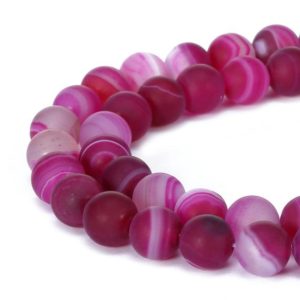 Shop Agate Round Beads! Fuchsia Stripe Agate Matte Round Beads 6mm 8mm 10mm 15.5" Strand | Natural genuine round Agate beads for beading and jewelry making.  #jewelry #beads #beadedjewelry #diyjewelry #jewelrymaking #beadstore #beading #affiliate #ad