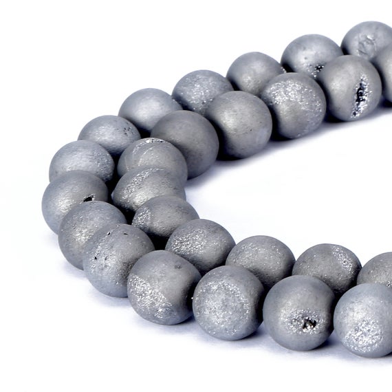 Silver Druzy Agate Matte Round Beads 6mm 8mm 10mm 20mm 15.5" Strand