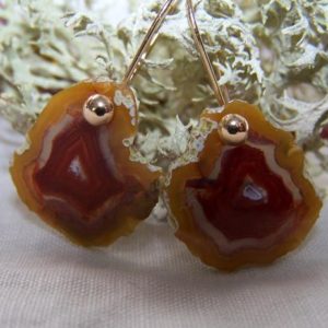 Shop Agate Shapes! Laguna  Agate  freeform slice , 14K gold solid earwire | Natural genuine stones & crystals in various shapes & sizes. Buy raw cut, tumbled, or polished gemstones for making jewelry or crystal healing energy vibration raising reiki stones. #crystals #gemstones #crystalhealing #crystalsandgemstones #energyhealing #affiliate #ad