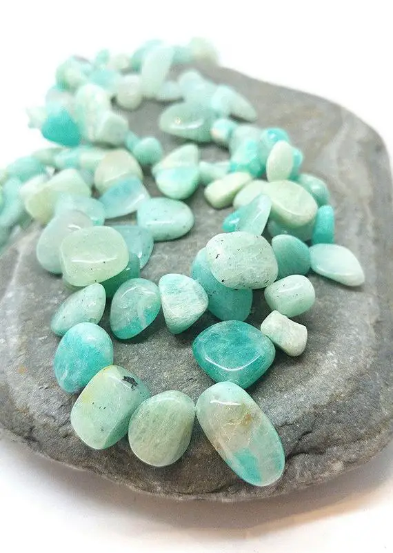 4 Beads - Natural Amazonite Nugget Beads 8-12 Mm Approx / Lovely Soft Birds Egg Blue / Amazonite Gemstone Beads