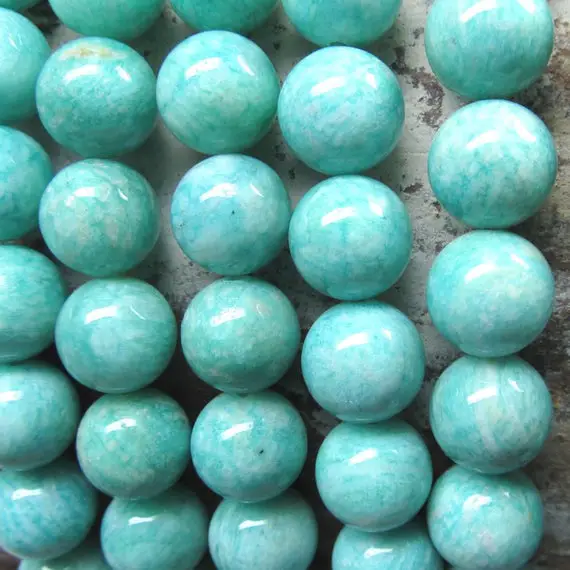 Amazonite Beads 10mm Aqua Blue/green Swirled Russian Amazonite Smooth Beads -  8 Pieces