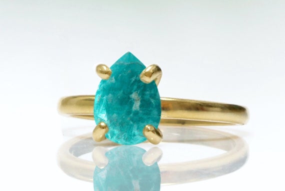 Gold Stacking Ring · Amazonite Ring · Gemstone Ring · Sky Blue Ring · Teardrop Rings · Promise Ring · Bridal Ring · Gold Ring