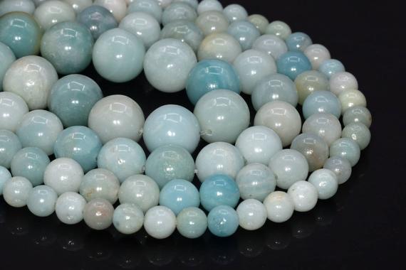 Genuine Natural Blue Amazonite Loose Beads Grade A Round Shape 6-7mm 8-9mm 10-11mm
