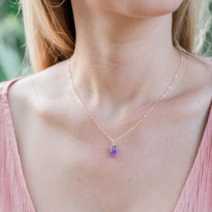 Tiny raw purple amethyst gemstone pendant necklace in gold, silver, bronze or rose gold – February birthstone necklace | Natural genuine Gemstone pendants. Buy crystal jewelry, handmade handcrafted artisan jewelry for women.  Unique handmade gift ideas. #jewelry #beadedpendants #beadedjewelry #gift #shopping #handmadejewelry #fashion #style #product #pendants #affiliate #ad