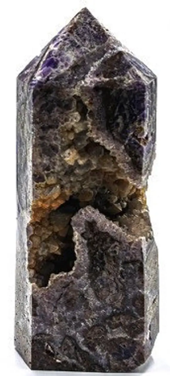 Chevron Amethyst Tower With Geode  With Geode 14.5"  And Weighs 16.25 Pounds