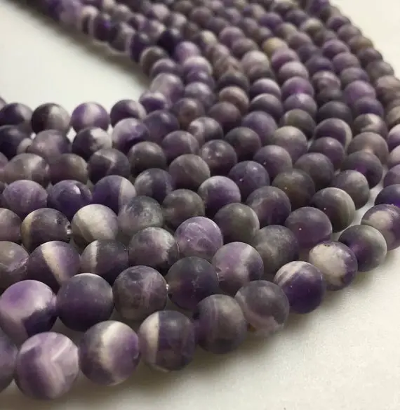2.0mm Hole Teeth Amethyst Matte Round Beads 6mm 8mm 10mm 15.5" Strand