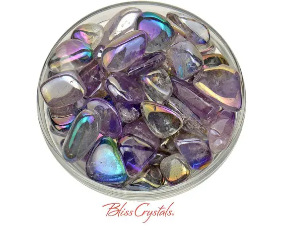 1 Medium Amethyst Rainbow Aura Tumbled Stone (4 - 7 Gm) Aka Opal Aura Quartz Crystal, Meditation Joy Intuition #aa02