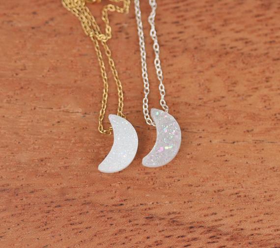 Angel Aura Quartz Moon Necklace - Druzy Moon Necklace - Crescent Moon Jewelry - Everyday Necklace - Simple Necklace