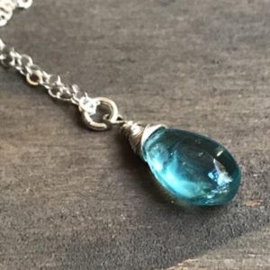 Shop Apatite Pendants! Neon Blue Apatite Pendant Necklace.  Sterling silver, gemstone teardrop.  Bridal jewelry.  Dainty necklace | Natural genuine Apatite pendants. Buy handcrafted artisan wedding jewelry.  Unique handmade bridal jewelry gift ideas. #jewelry #beadedpendants #gift #crystaljewelry #shopping #handmadejewelry #wedding #bridal #pendants #affiliate #ad