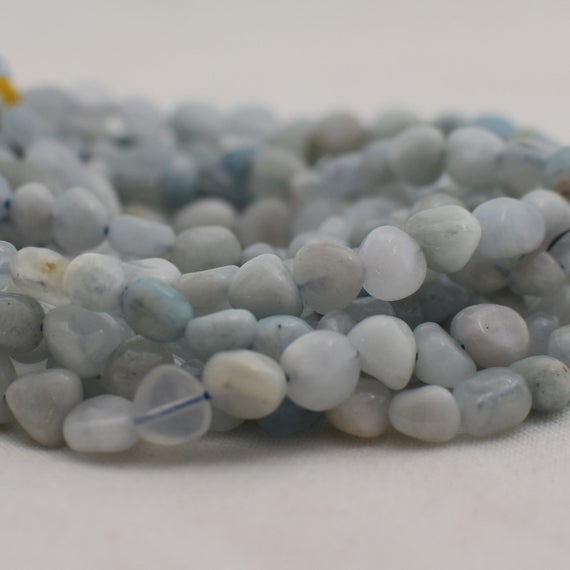 Natural Aquamarine Semi-precious Gemstone Tumbled Stone Nugget Pebble Beads - 4mm - 7mm - 15" Strand