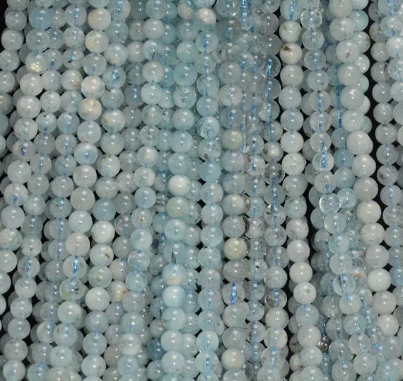 4-4.5mm Beryl Aquamarine Gemstone Blue Round Loose Beads 15.5 Inch Full Strand (90183617-371)