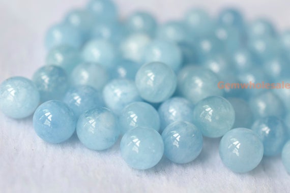 6pcs 8mm Aa Natural Aquamarine Round Undrilled Beads, High Quality Light Blue Color Single Diy Jewelry Beads, Milky Light Blue Gemstone Hgso