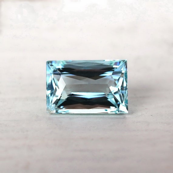 Aquamarine Loose Gemstone Baguette Cut Faceted Blue Stone For Jewelry 5.64ct 12x8mm