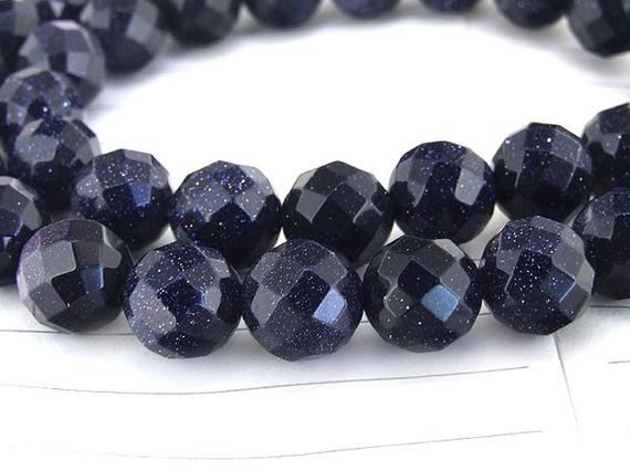 One Full Strand -- Charm Faceted Blue Goldstone Blue Aventurine Gemstone Beads--- 10mm ----about 39pieces---- 15" In Length