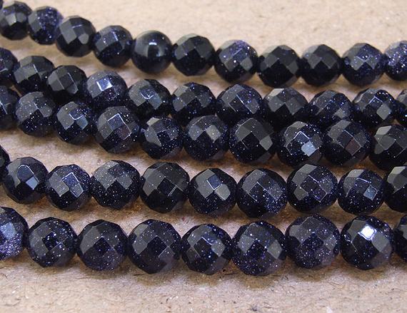 One Full Strand -- Sky Faceted Blue Goldstone Blue Aventurine Gemstone Beads--- 8mm ----about 49 Pieces---- 15" In Length