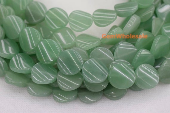 15.5" 16mm Green Aventurine Twisted/wave Coin Beads, Natural Gemstone/semi Precious Stone Jgdoc