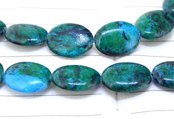 One Full Strand --- Oval Green Malachite Azurite Beads ----- 12mmx16mm ----- About 25pieces ----- Gemstone Beads--- 15.5" In Length