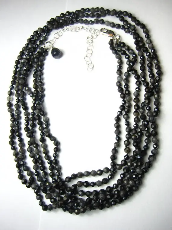 Black Pietersite, Pietersite Necklace, Pietersite Beads, Beadwork Necklace, Energy Necklace, Minimalistic Jewelry, Evening Necklace,