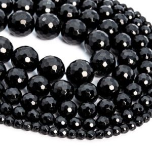 Shop Black Tourmaline Faceted Beads! Genuine Natural Black Tourmaline Loose Beads Brazil Grade AAA Micro Faceted Round Shape 6mm 8mm | Natural genuine faceted Black Tourmaline beads for beading and jewelry making.  #jewelry #beads #beadedjewelry #diyjewelry #jewelrymaking #beadstore #beading #affiliate #ad