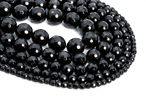 Genuine Natural Black Tourmaline Loose Beads Brazil Grade Aaa Micro Faceted Round Shape 6mm 8mm