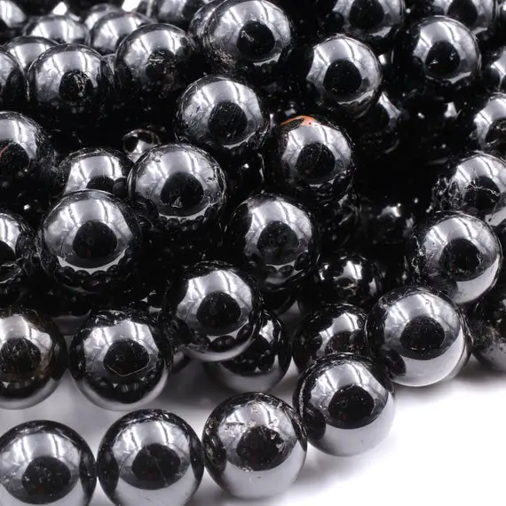 Genuine 100% Natural Black Tourmaline Round Beads 4mm 6mm 8mm 10mm 12mm 14mm 15.5" Strand