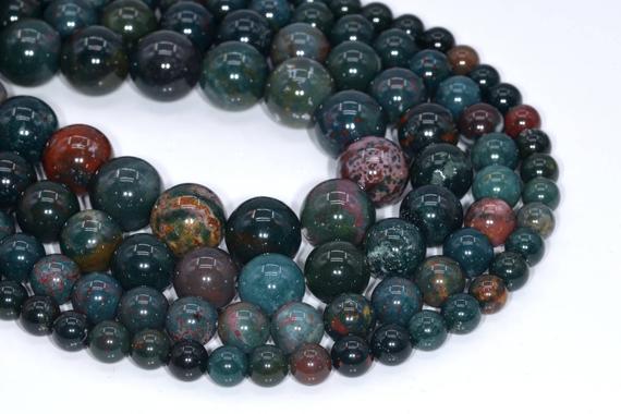 Genuine Natural Dark Green Blood Stone Loose Beads Round Shape 6mm 8mm 10-11mm