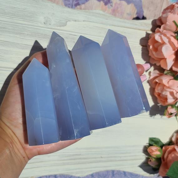 Large Blue Chalcedony Tower, Choose Your Big Crystal Point Wand Generator, Perfect For Decor, Metaphysical Gifts, Or Crystal Grids