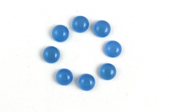 Christmas Sale 4 Pair Sky Blue Chalcedony Cabochons,flat Back Cabs,sky Blue Cabochons,loose Cabochons,round Chalcedony Cabs,smooth Cabochon.