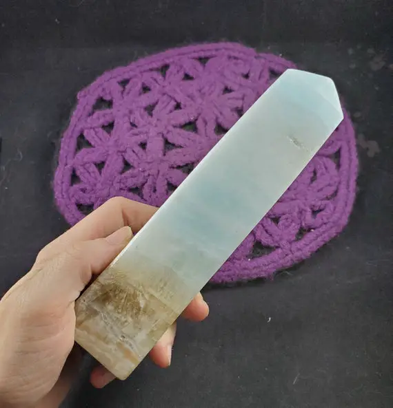 Large Caribbean Calcite Tower Polished Point Obelisk Crystals Magick Stones New Find Starseed Pale Light Blue Pakistan