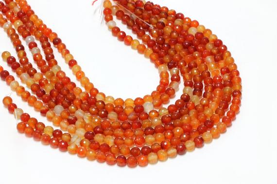 Gu-2546-2 - Natural Carnelian Faceted Round Beads - 6mm - Gemstone Beads - 16" Full Strand